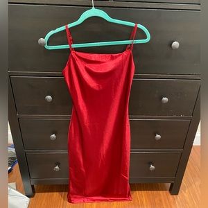 Red satin midi dress